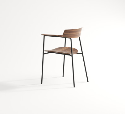 polokřeslo s kovovou konstrukcí, sedák a opěrák z překližky